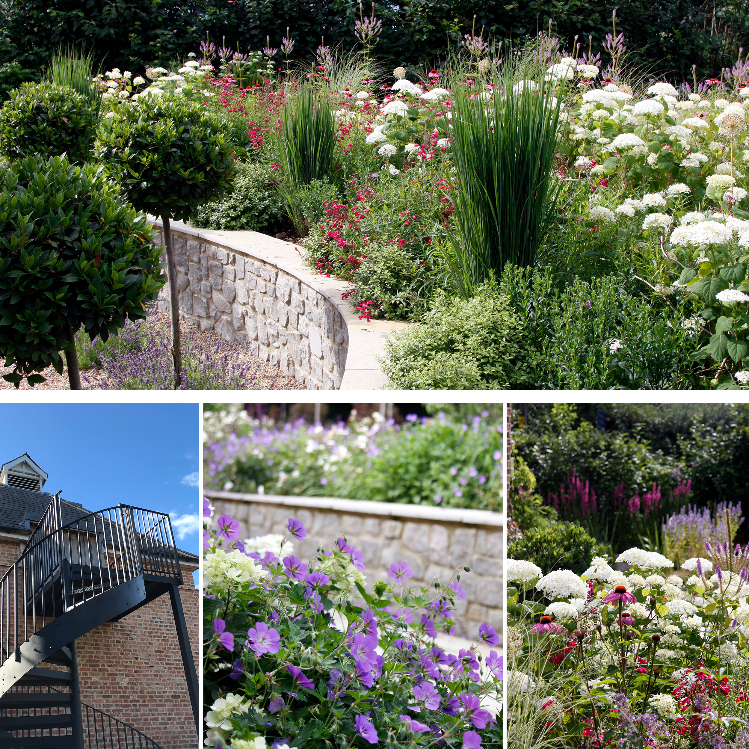Kent ragstone walls softened with prairie planting